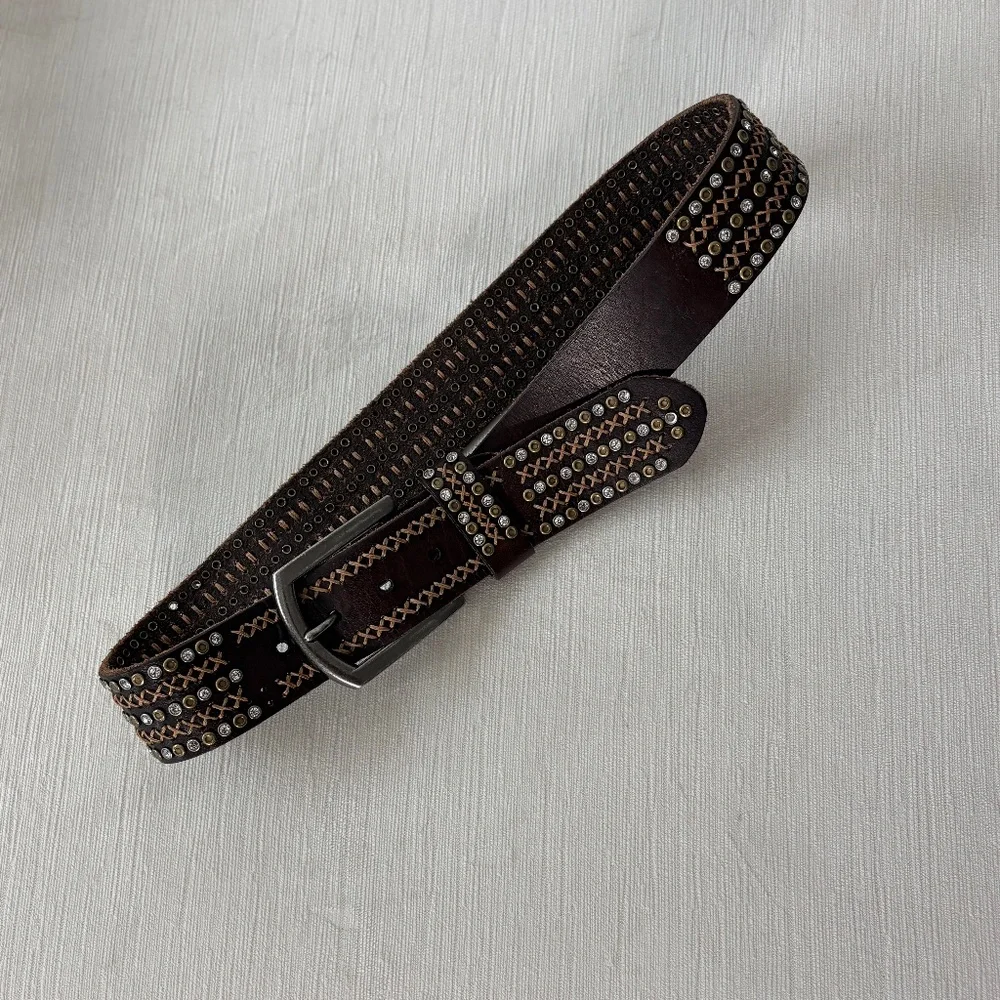 Bed Stu leather studded belt 🤎 Wide western / boho Y2K belt - Picture 3 of 7